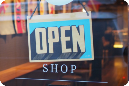 Open sign on glass door