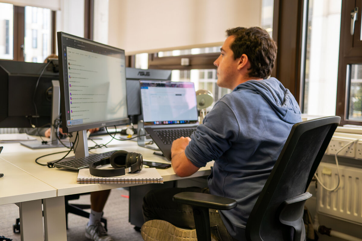 Developer working with code