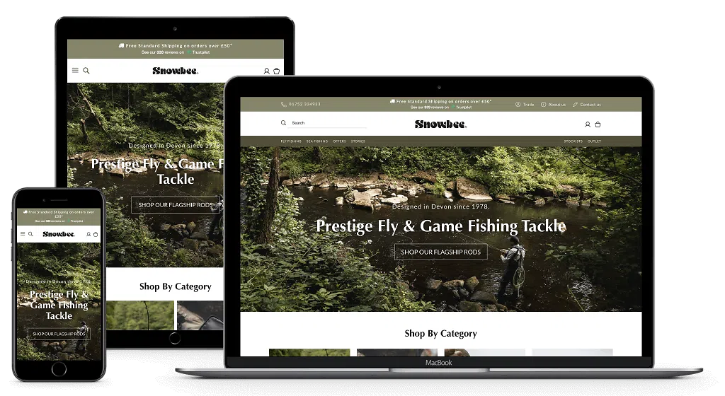  Snowbee site on mobile, tablet and laptop