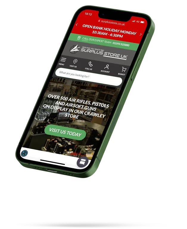 Surplus Store home page on mobile