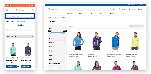 Ecommerce site selling jackets
